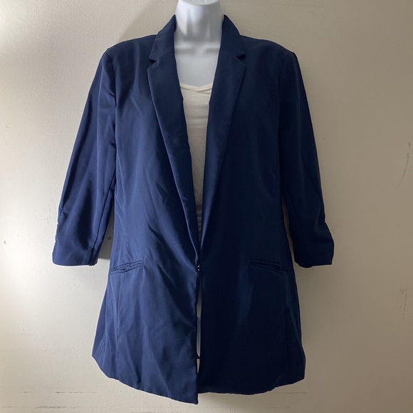 INC Women’s 3/4 Sleeve Menswear Blazer Navy Blue - Picture 5 of 16